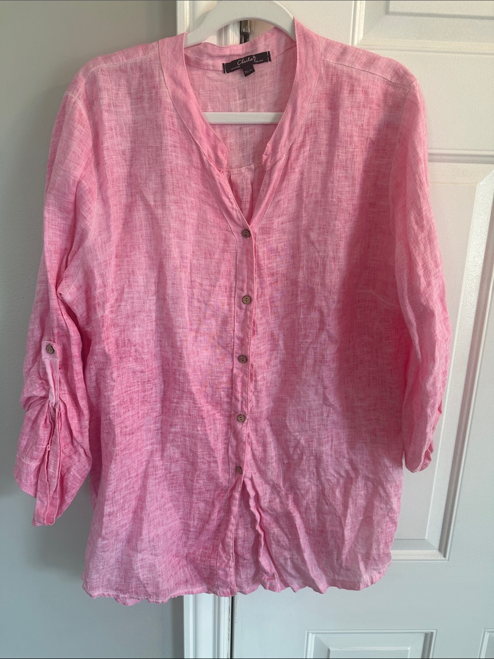 CHARLIE B Pink Linen Button-Down Shirt